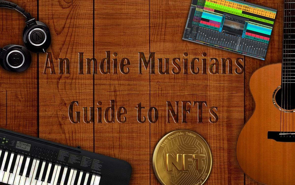 Independent digital musician minting a music NFT on a computer, representing blockchain empowerment in the music industry