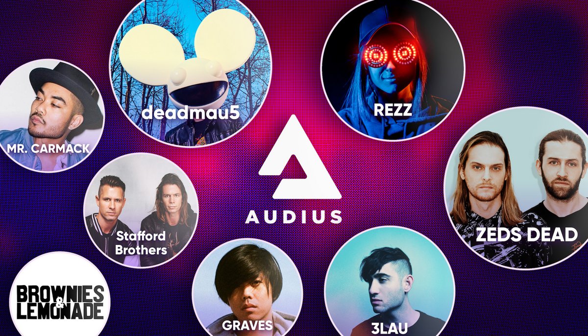 Royal.io Audius NEWM logo collage