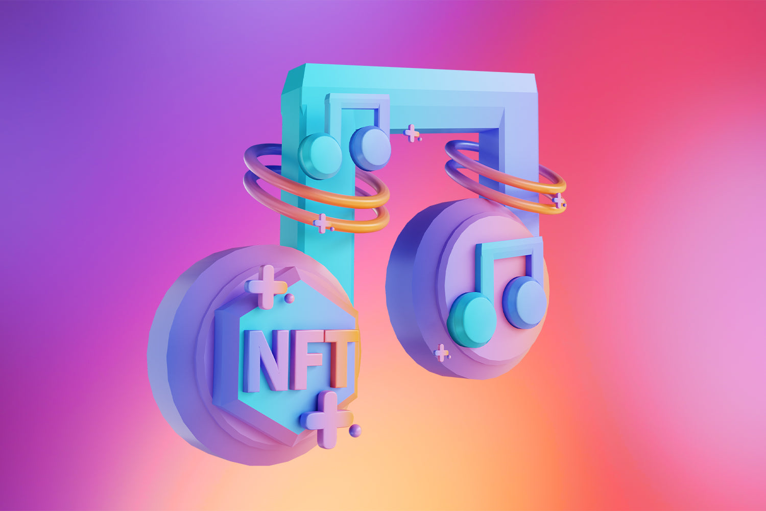 Vibrant graphic of music notes transforming into digital tokens on a blockchain ledger, symbolizing blockchain-powered music royalties and instant artist payouts.