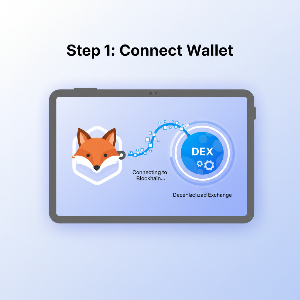MetaMask wallet connecting to blockchain DEX glowing screen