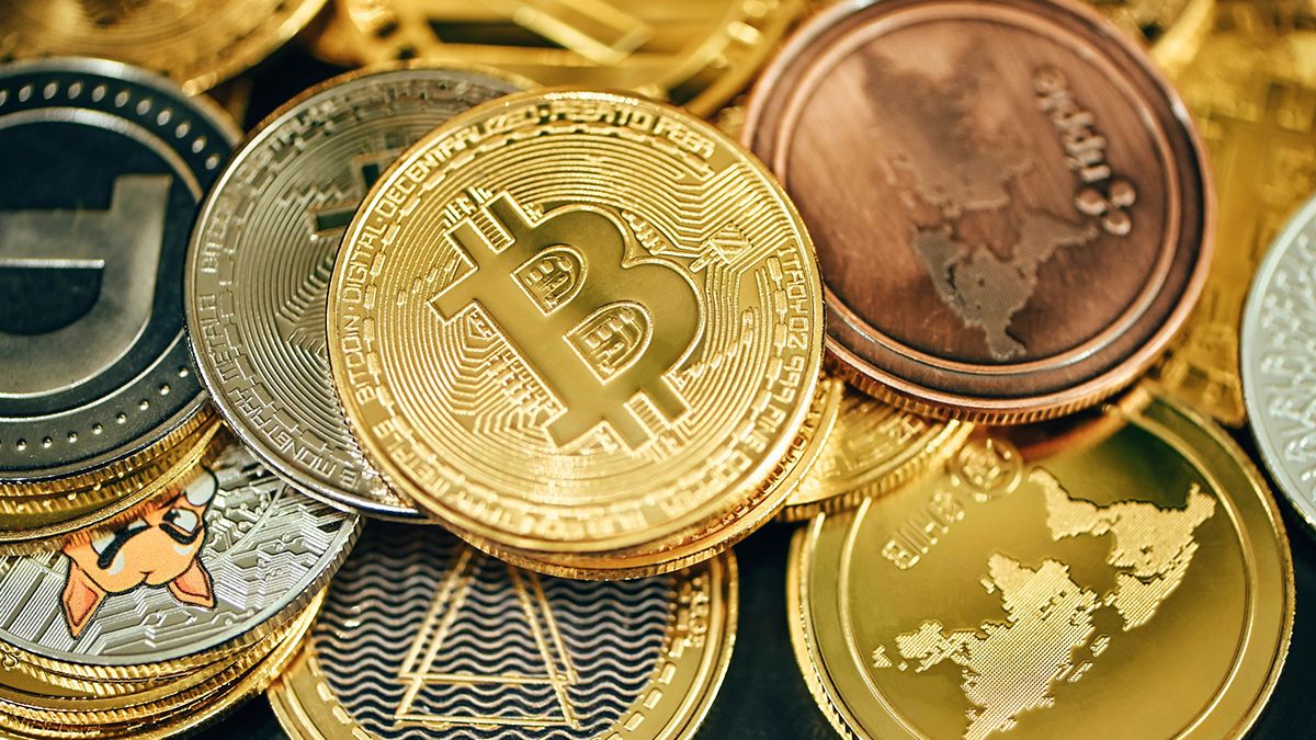 Futuristic digital marketplace with fans trading music royalty tokens for Aria Protocol, Opulous, and $APL on interactive screens
